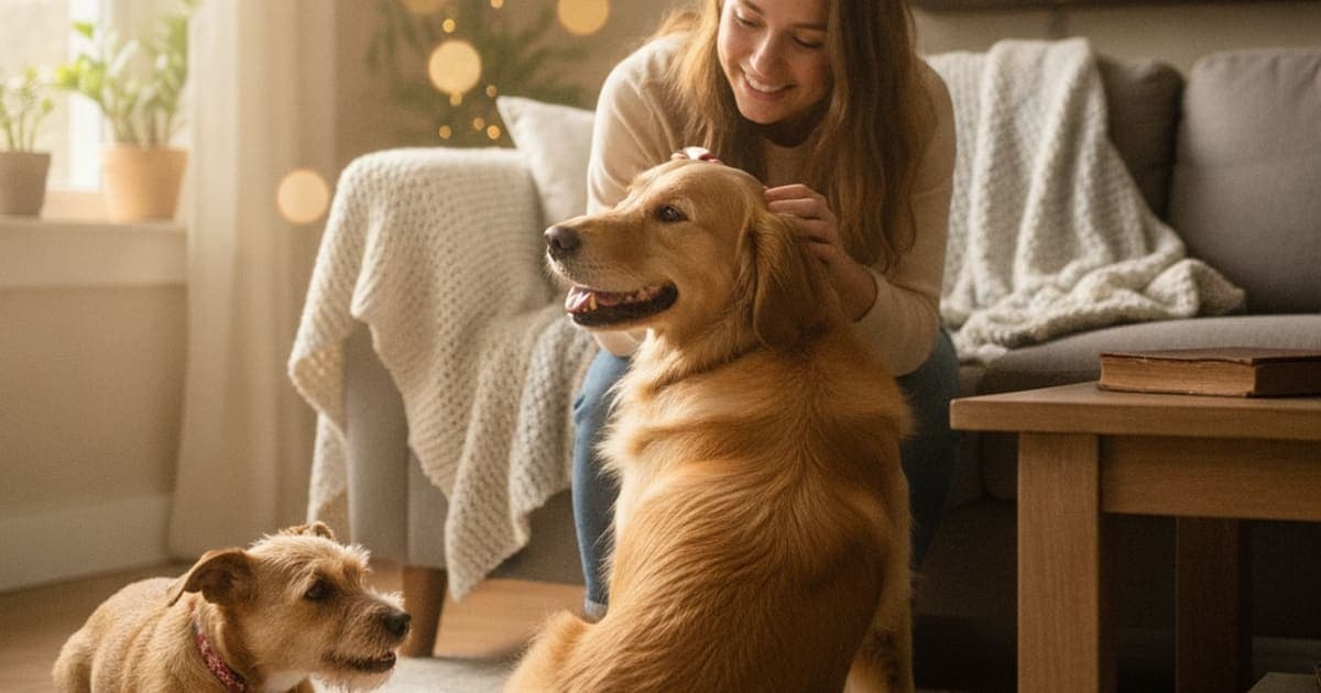 A dog being cared for at home, illustrating how long does dog vestibular disease recovery take