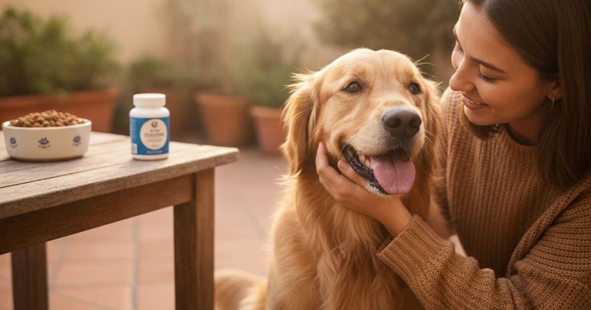 A dog being cared for at home, illustrating how much collagen for a dog? (uc-ii dosage and safety)