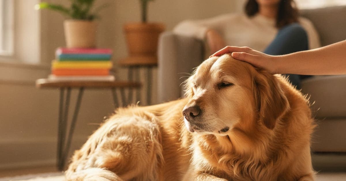 A dog being cared for at home, illustrating how much does arthritis in dogs cost? (cost breakdown)