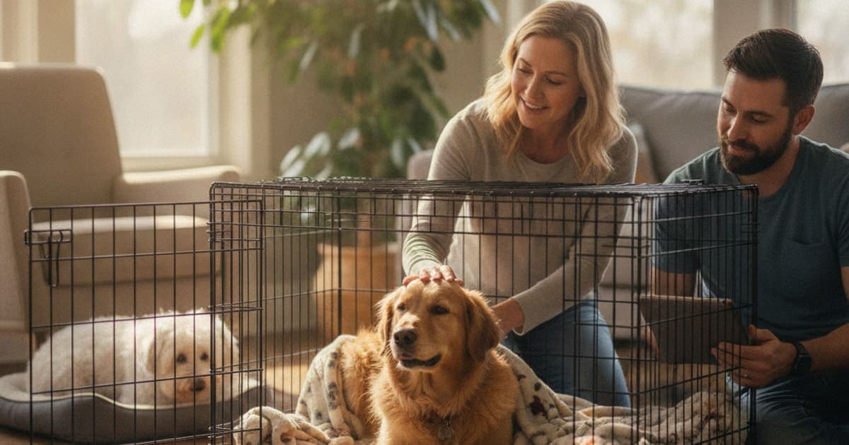 A dog being cared for at home, illustrating how much does it cost to treat crate rest in dogs