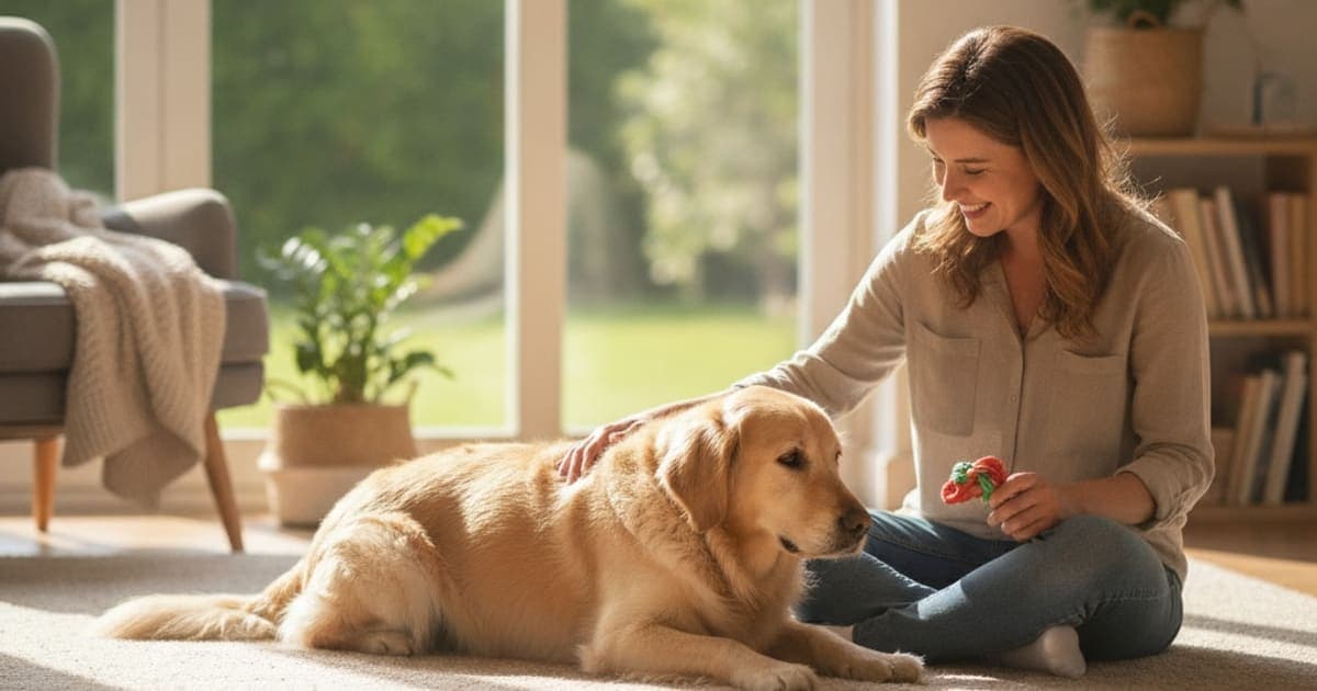 A dog being cared for at home, illustrating how much does it cost to manage hip dysplasia in dogs