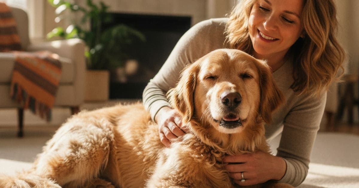 A dog being cared for at home, illustrating how much does it cost to treat ibd in dogs? (ranges)