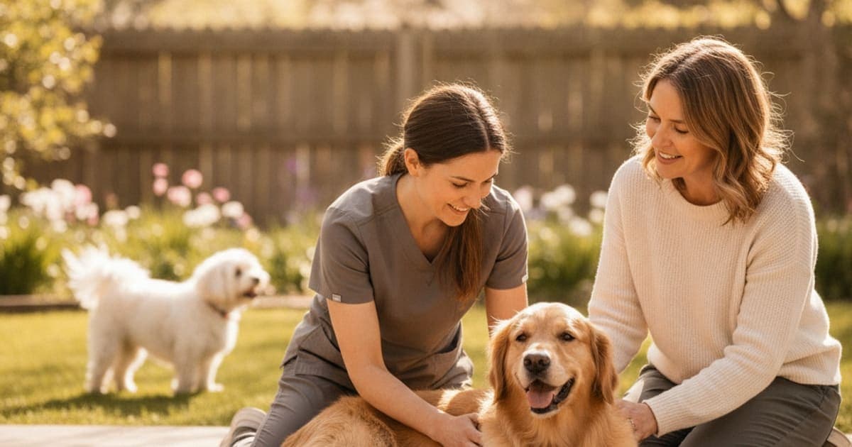 A dog being cared for at home, illustrating iliopsoas strain in dogs: what does care cost