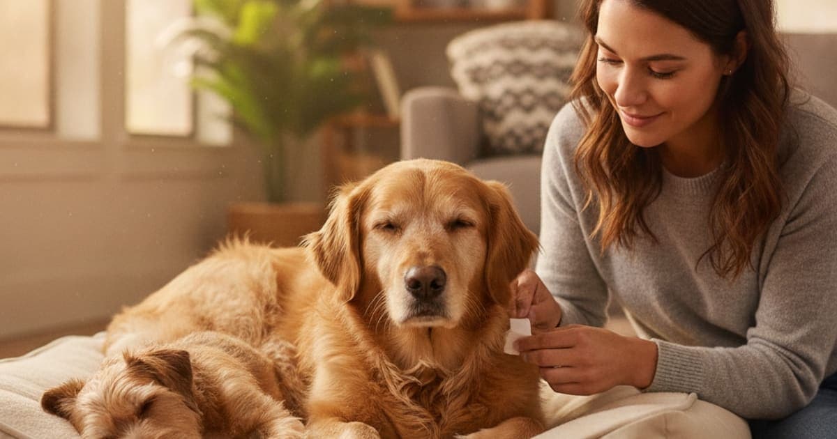 A dog being cared for at home, illustrating how much does pressure sore care cost for dogs