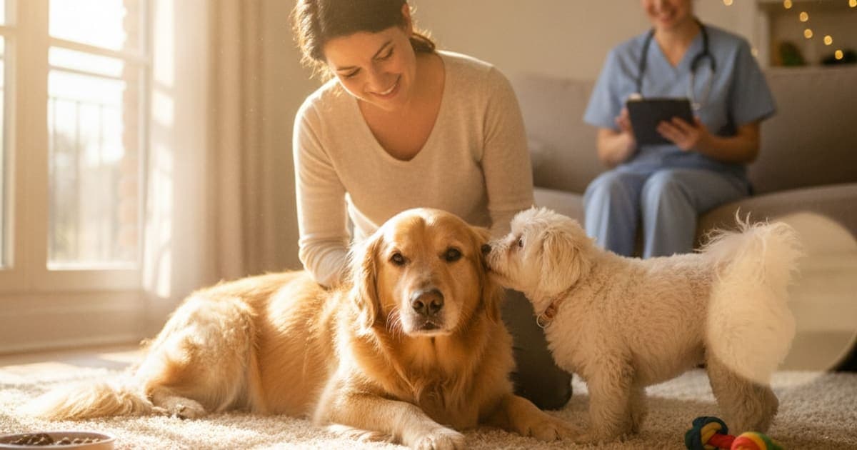 A dog being cared for at home, illustrating how much does it cost to treat stomach ulcers in dogs