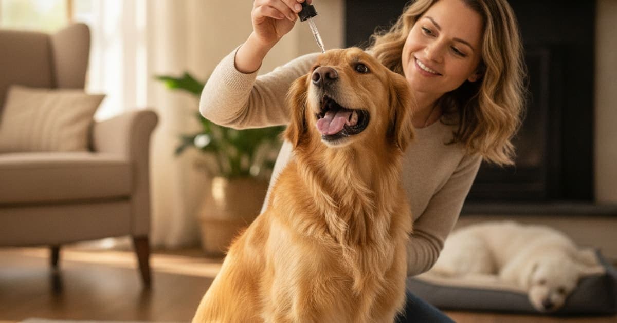 A dog being cared for at home, illustrating how much hyaluronic acid for dogs? (dosage by weight)