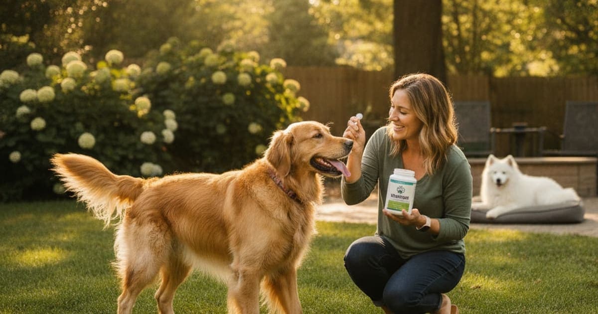 A dog being cared for at home, illustrating how much k9-repair should i give my dog? (dosing basics)