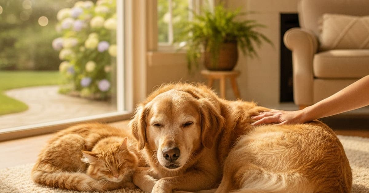 A dog being cared for at home, illustrating help my senior dog with arthritis (daily care)