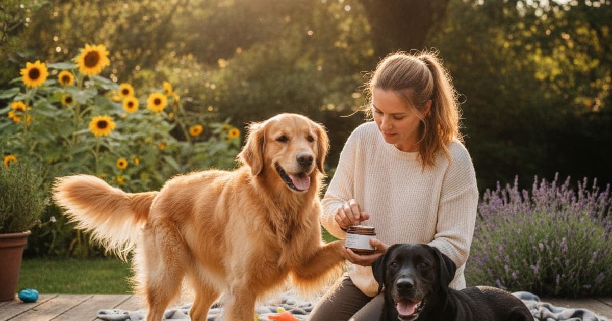 A dog being cared for at home, illustrating use k9-repair (step-by-step owner's guide)