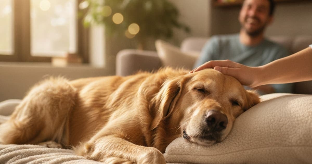 A dog being cared for at home, illustrating hygroma in dogs: signs, causes and what helps