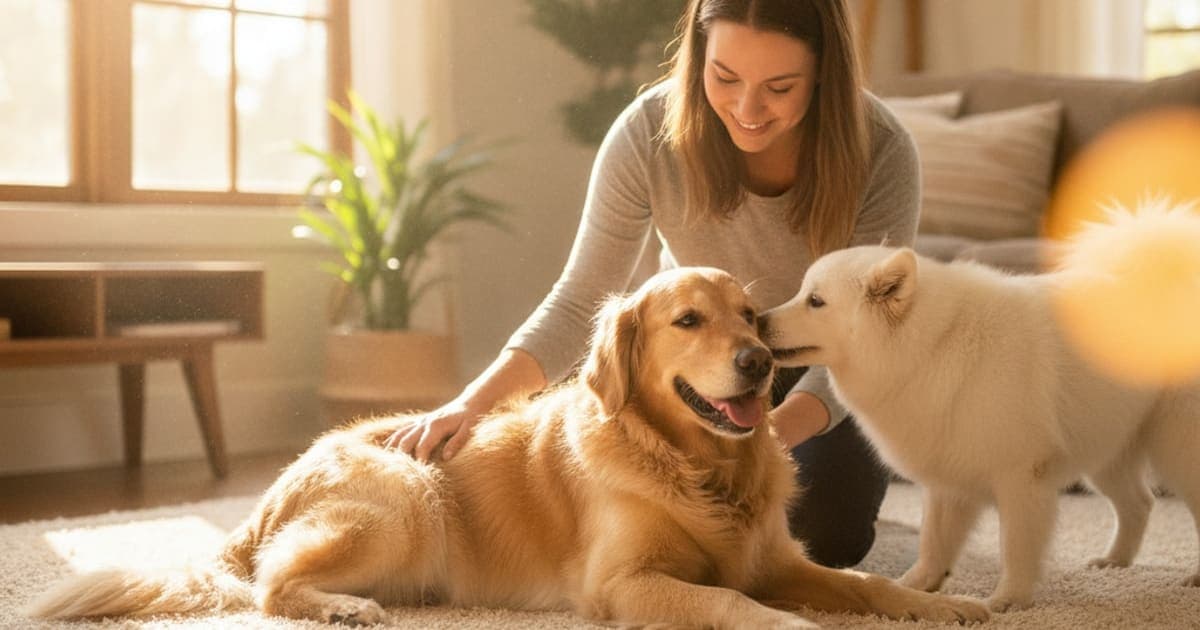 A dog being cared for at home, illustrating iliopsoas strain in dogs: signs, causes and what helps
