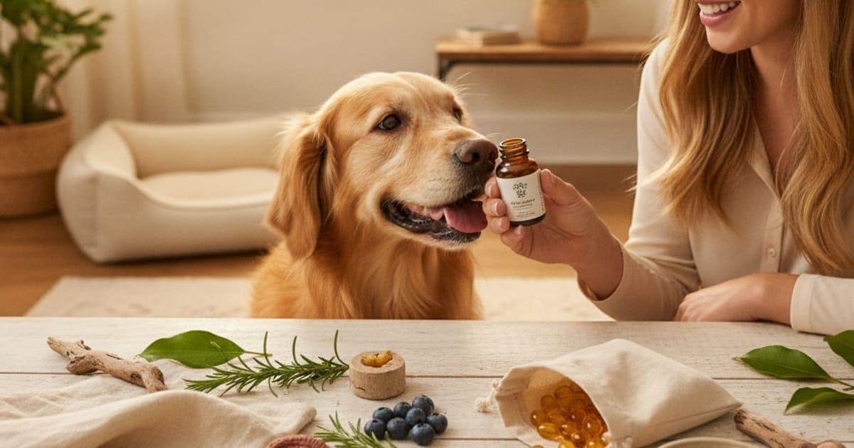 A dog being cared for at home, illustrating immune-boosting supplements for dogs