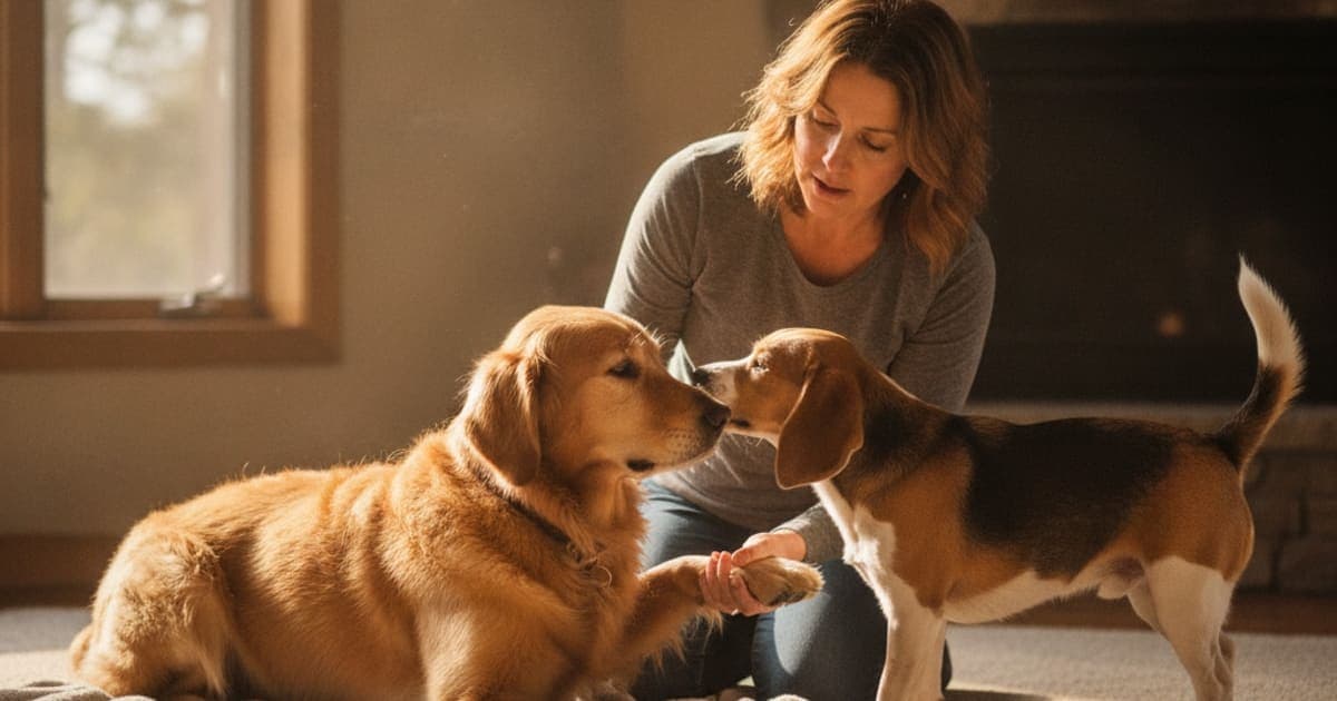 A dog being cared for at home, illustrating is a dog can't walk as far an emergency? (when to act)