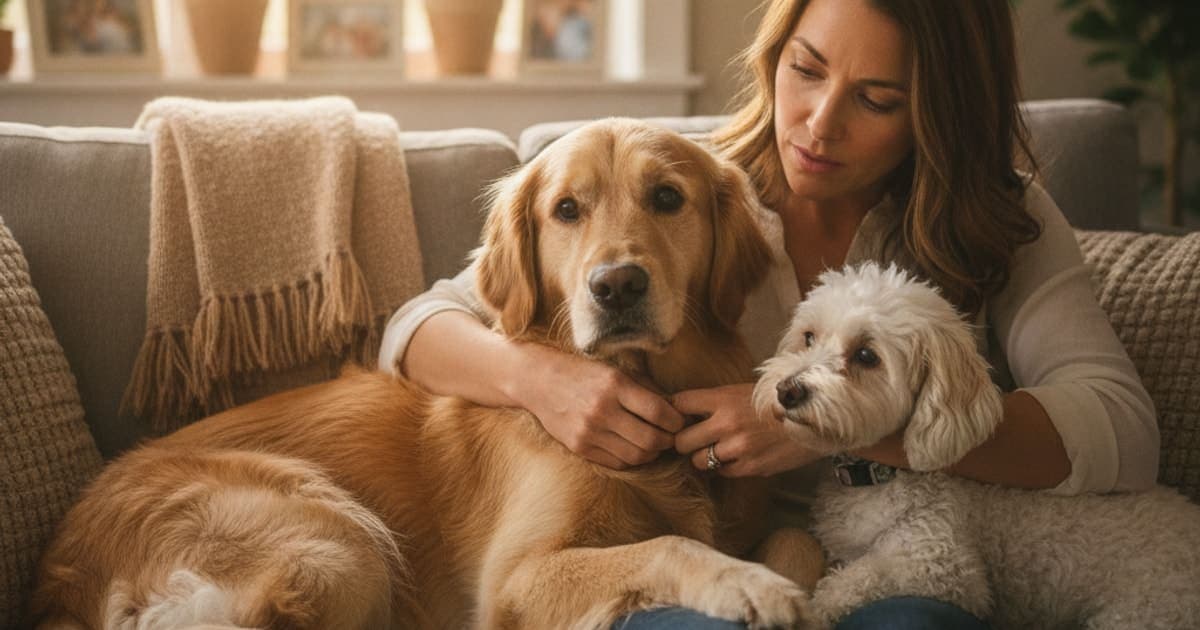A dog being cared for at home, illustrating is a dog crying out in pain an emergency? (when to act)