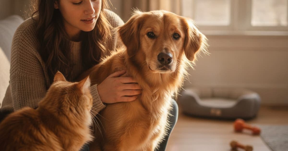 A dog being cared for at home, illustrating is a dog irritable when handled an emergency? (signs)