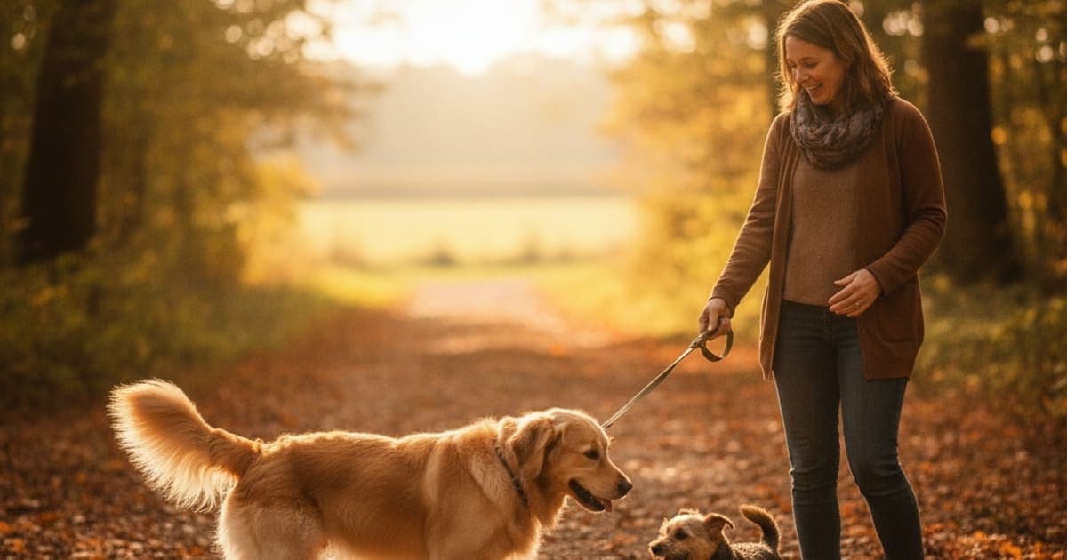 A dog being cared for at home, illustrating is a dog lagging behind on walks an emergency