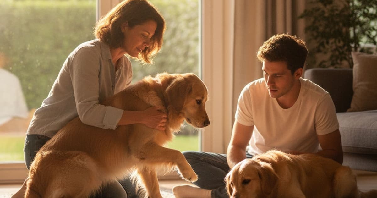 A dog being cared for at home, illustrating is a dog not putting weight on a leg an emergency