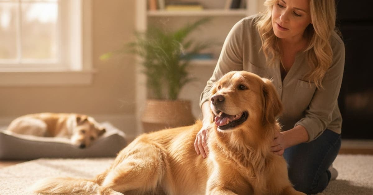 A dog being cared for at home, illustrating is a dog panting at night an emergency? (red flags)