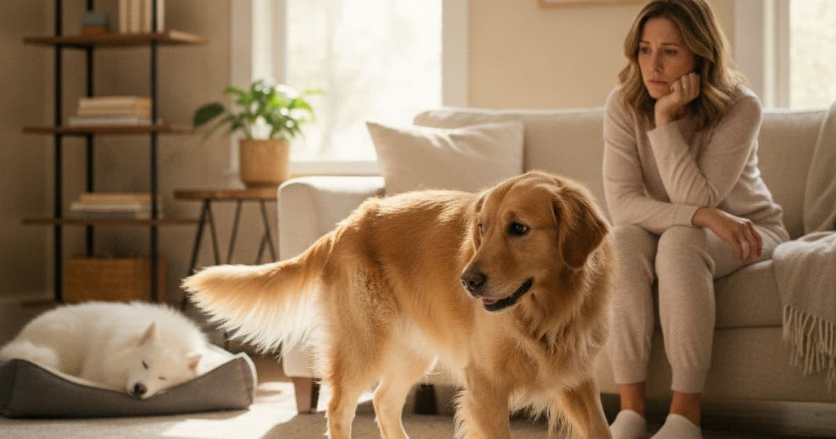 A dog being cared for at home, illustrating is a dog restless at night an emergency? (red flags)