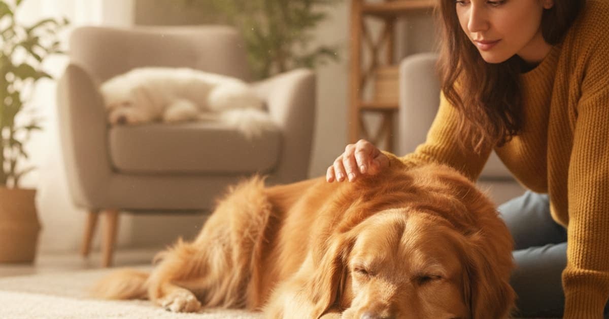 A dog being cared for at home, illustrating is a dog sleeping more than usual an emergency? (red flags)