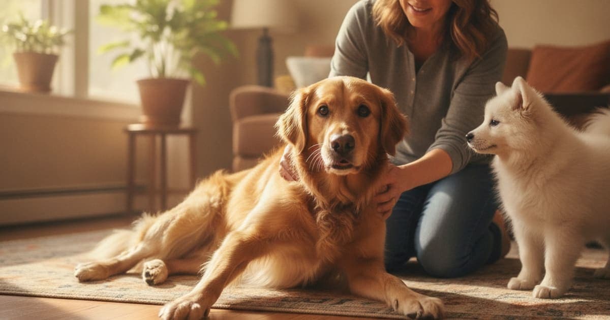 A dog being cared for at home, illustrating is a dog slipping on hard floors an emergency? (red flags)