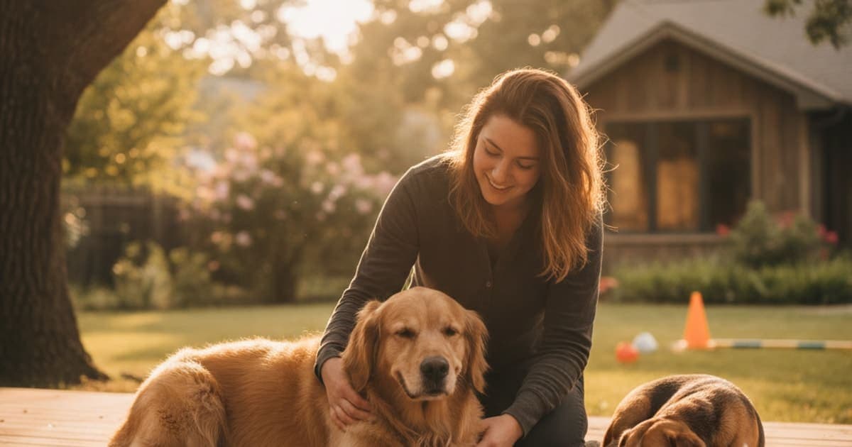 A dog being cared for at home, illustrating is a dog sore after agility an emergency? (red flags)