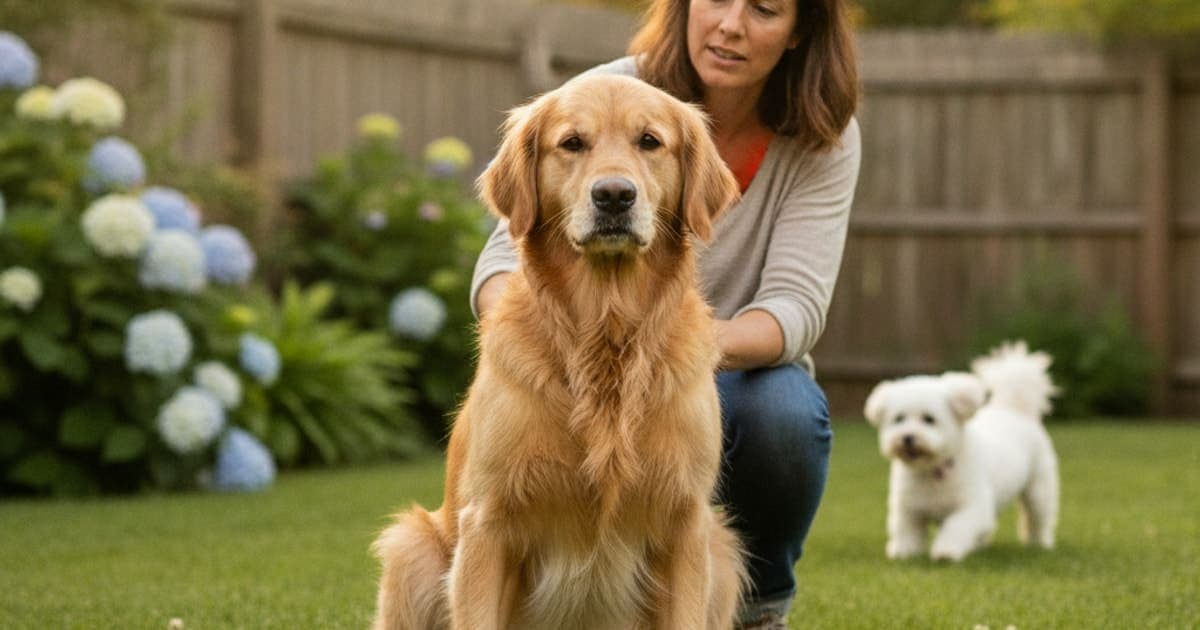 A dog being cared for at home, illustrating is a dog struggling to squat an emergency? (red flags)