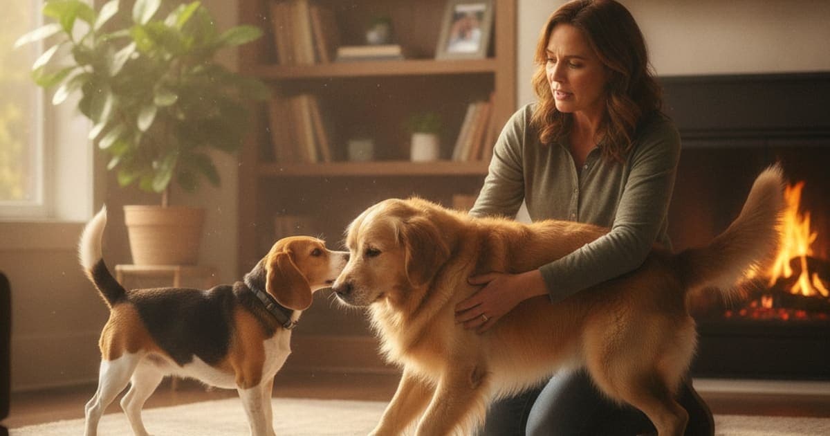 A dog being cared for at home, illustrating is a dog's trouble getting up an emergency? (red flags)