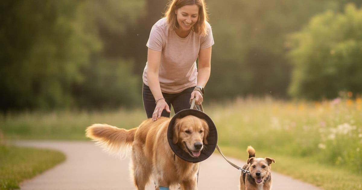 A dog being cared for at home, illustrating is a dog walking with a limp after surgery an emergency