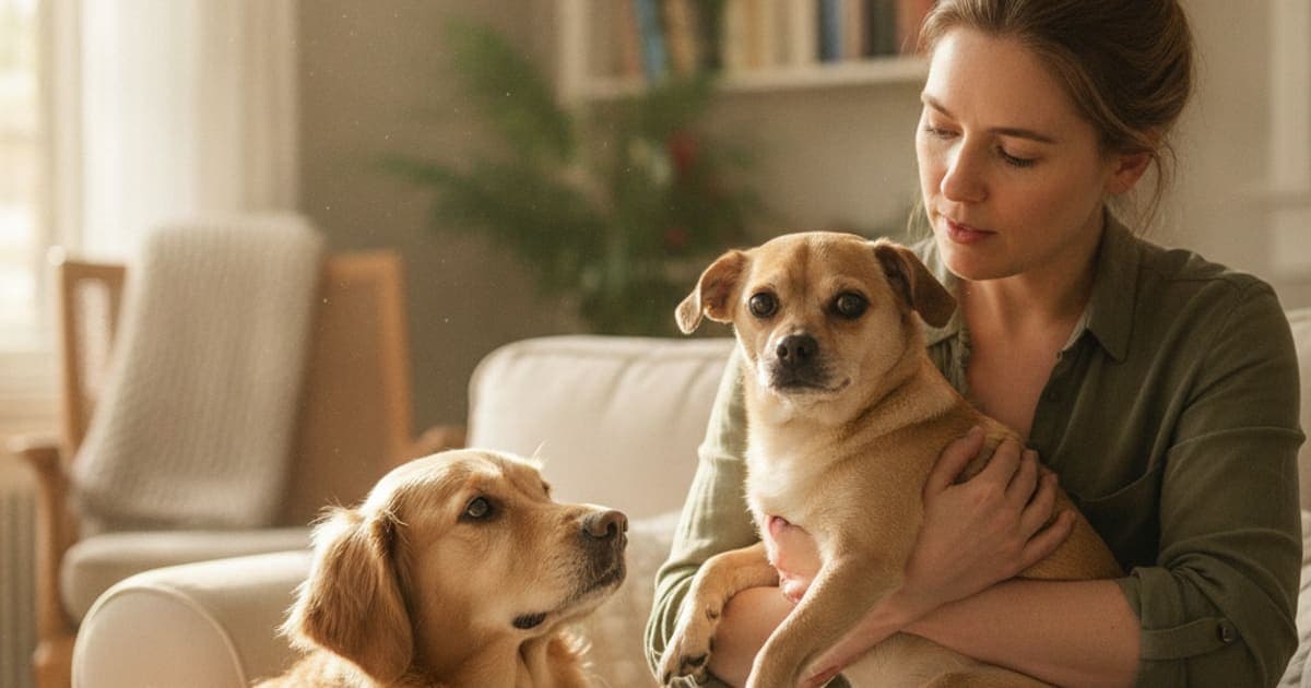 A dog being cared for at home, illustrating is a dog yelping when picked up an emergency? (red flags)