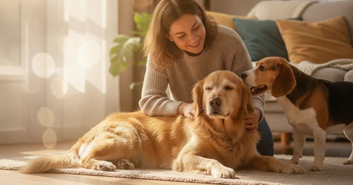 A dog being cared for at home, illustrating is arthritis in dogs painful? (what the pain feels like)