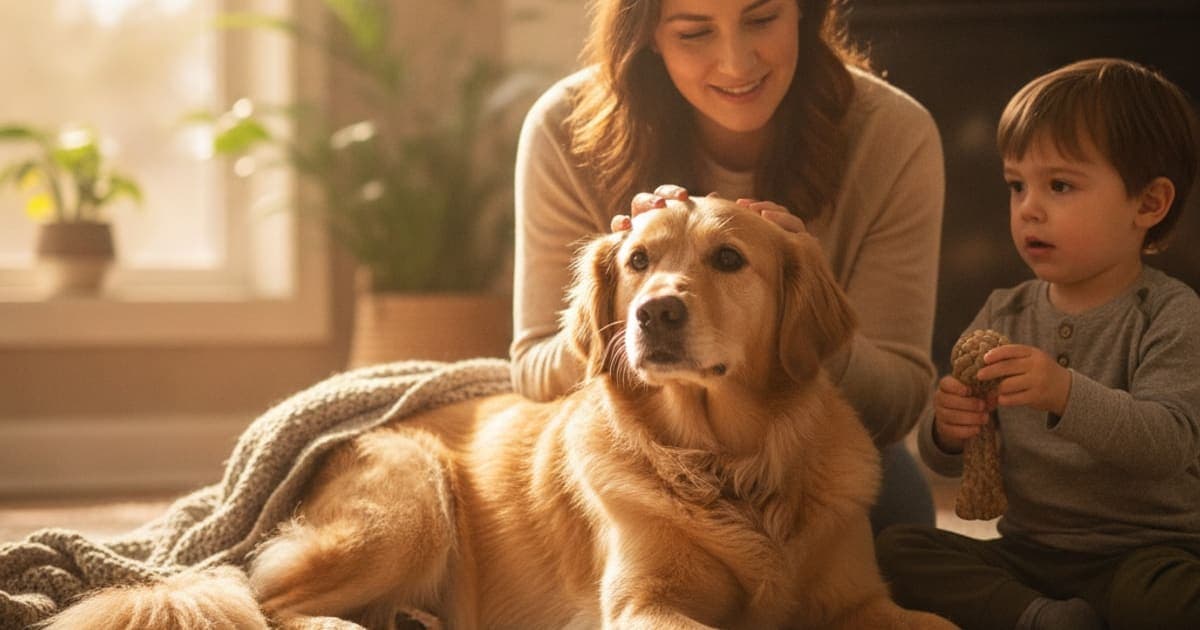 A dog being cared for at home, illustrating is avulsion fracture in dogs painful? (what to expect)