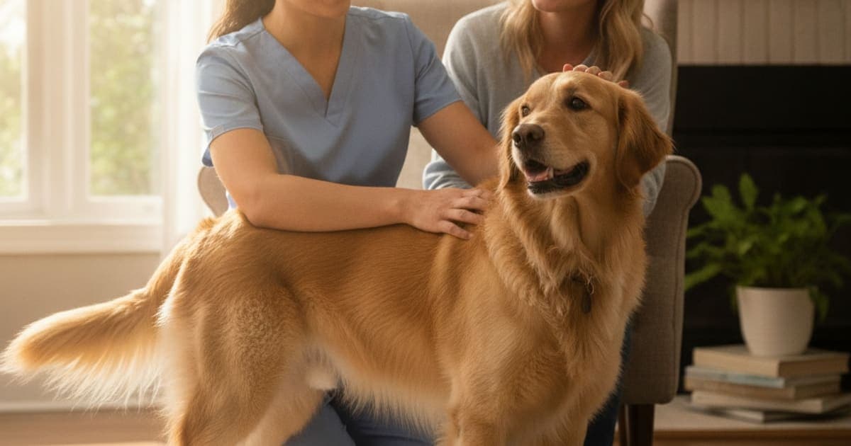 A dog being cared for at home, illustrating is bicipital tenosynovitis in dogs painful? (signs & care)