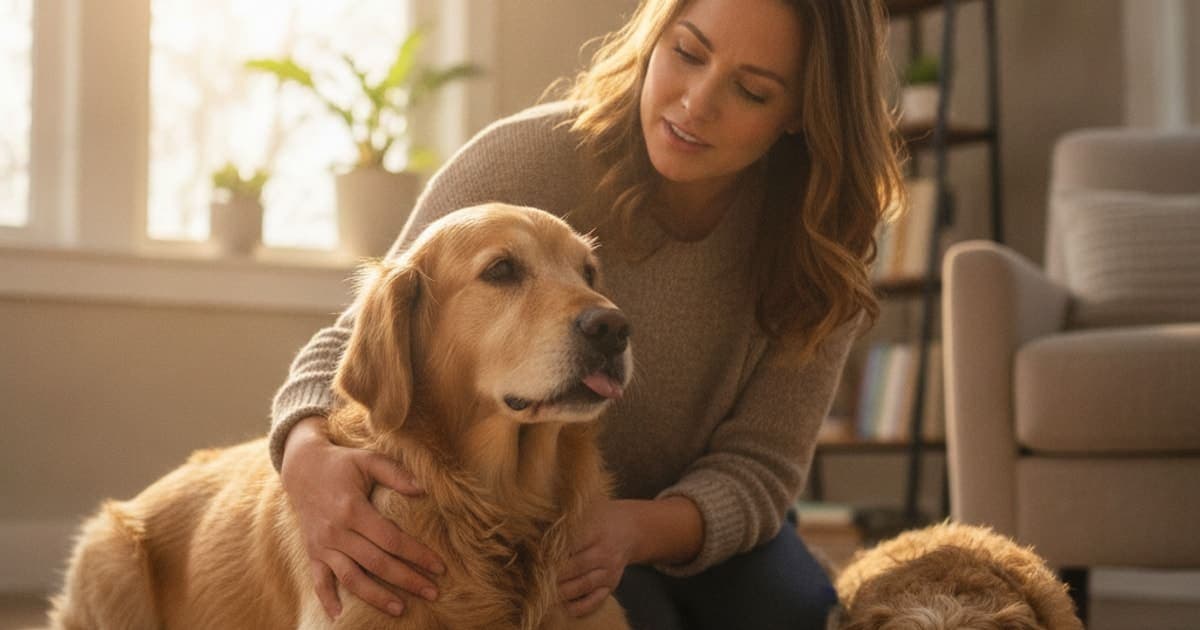 A dog being cared for at home, illustrating is bursitis in dogs painful? (what owners should know)