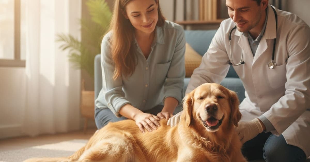 A dog being cared for at home, illustrating is cauda equina syndrome in dogs painful? (nerve pain)