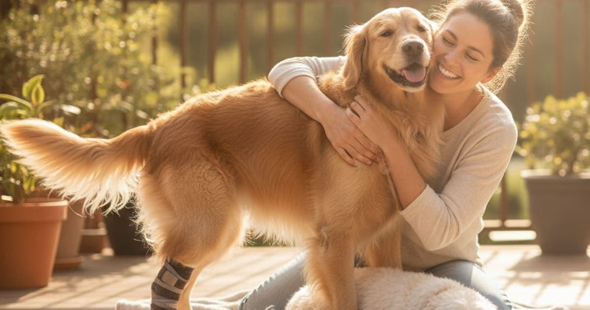 A dog being cared for at home, illustrating is ccl tear in dogs painful? (what the knee is doing)