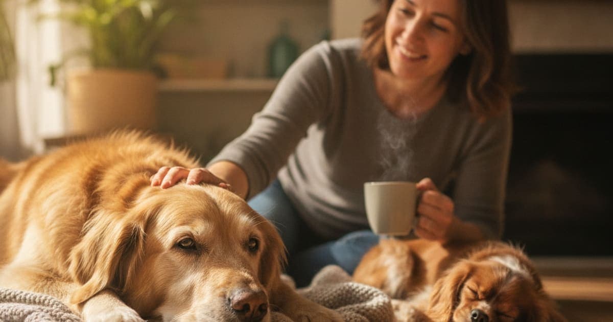 A dog being cared for at home, illustrating is cognitive decline in dogs painful? (what actually hurts)