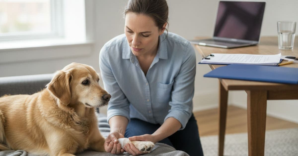 A dog being cared for at home, illustrating is k9-repair legal for dogs? (regulatory status)