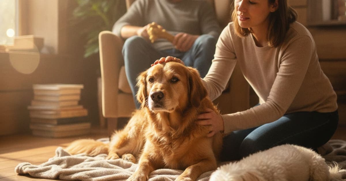 A dog being cared for at home, illustrating is leaky gut in dogs painful? (signs of gut pain)