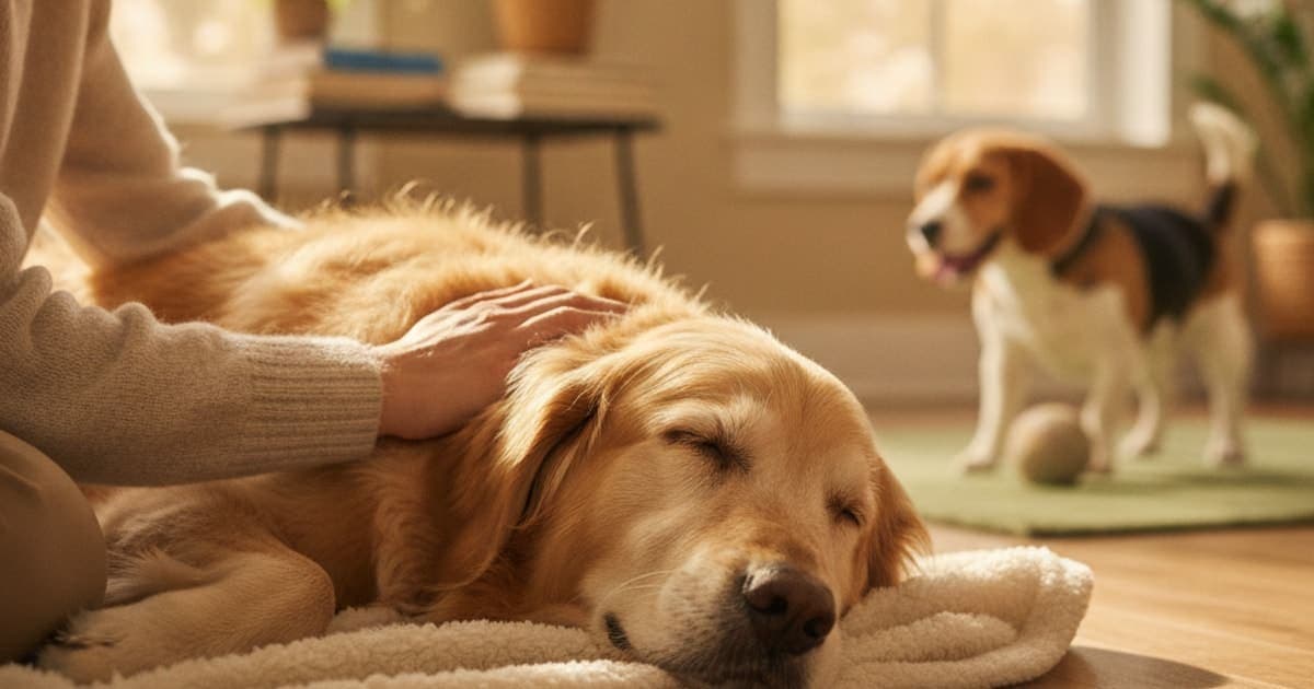 A dog being cared for at home, illustrating is muscle atrophy in dogs painful? (what owners notice)