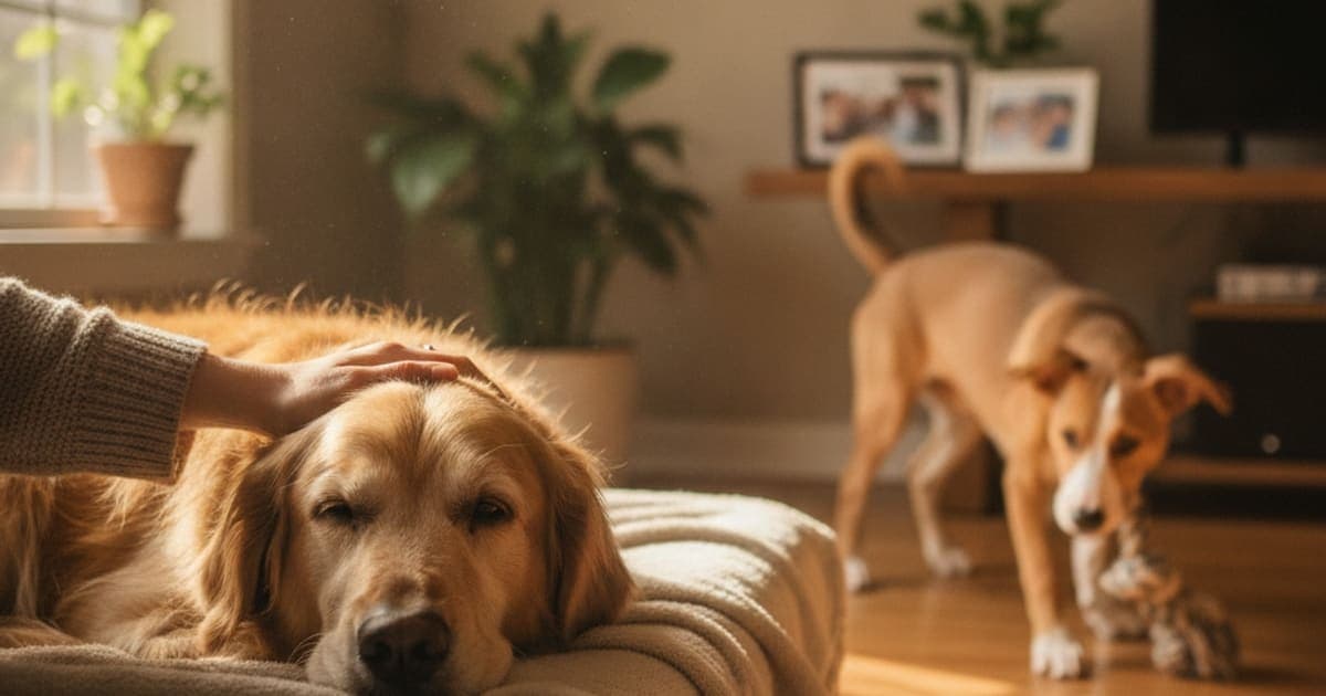 A dog being cared for at home, illustrating is reduced stamina in dogs painful? (what it signals)