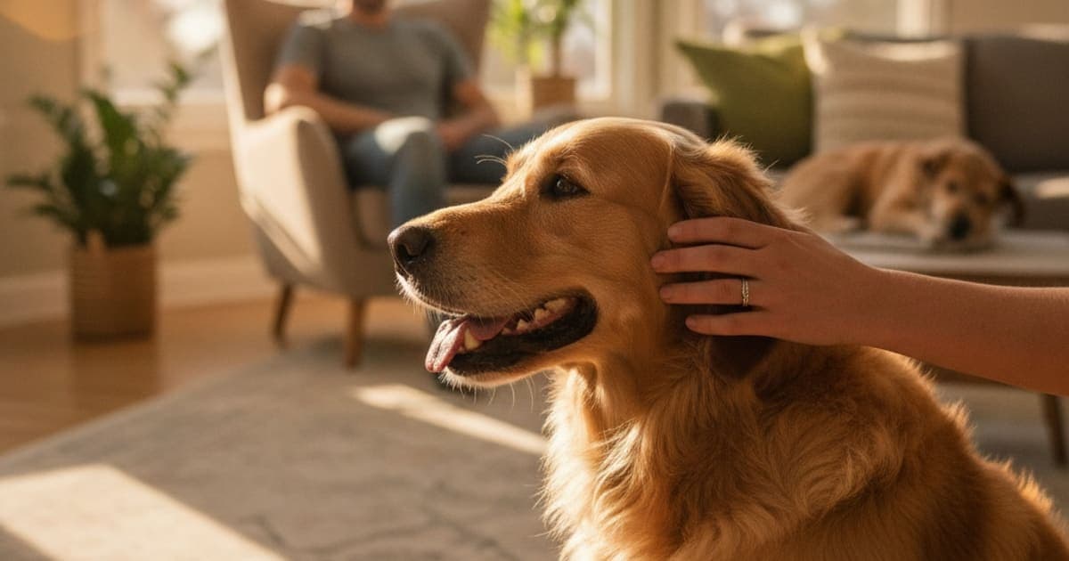 A dog being cared for at home, illustrating is vestibular disease in dogs painful? (what to know)