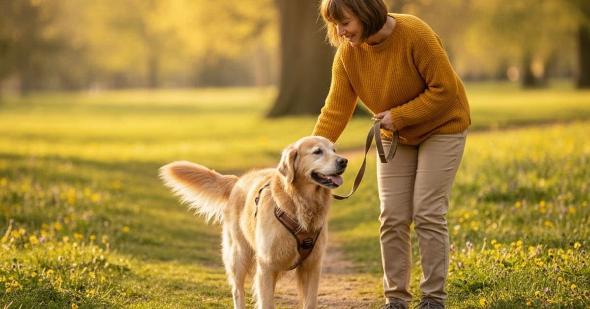 A dog being cared for at home, illustrating is walking good for dogs with arthritis? duration guide
