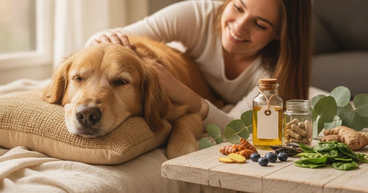 A dog being cared for at home, illustrating ivdd supplements for dogs