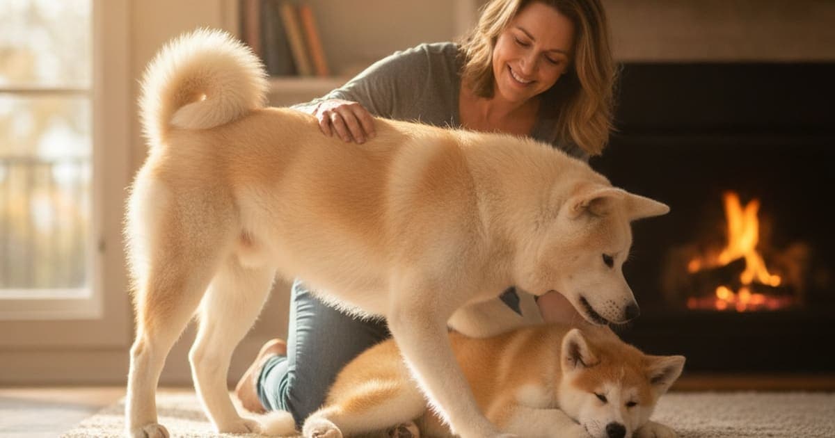 A dog being cared for at home, illustrating joint support for akitas: what actually helps