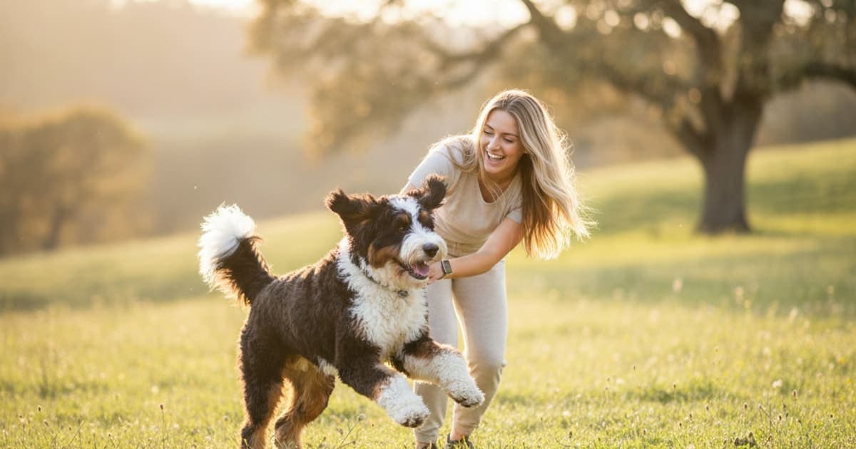A dog being cared for at home, illustrating joint support for bernedoodles