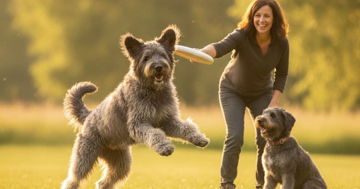 A dog being cared for at home, illustrating joint support for bouvier des flandres: what helps