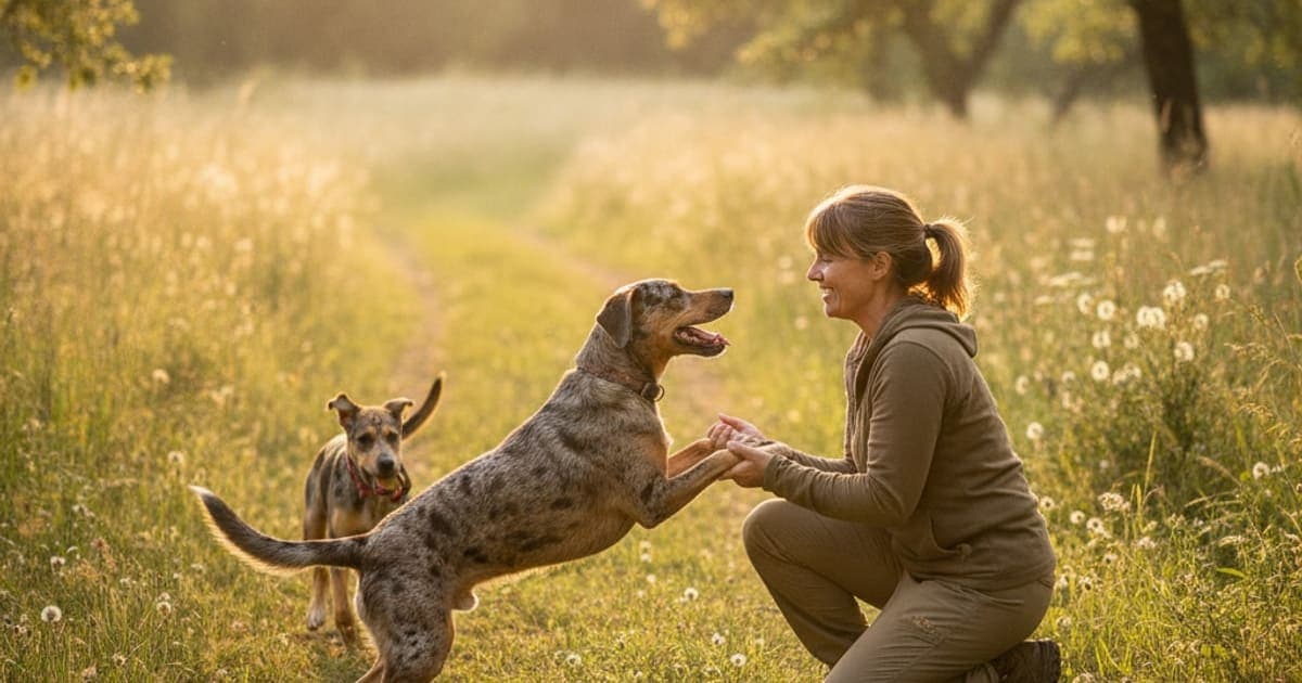 A dog being cared for at home, illustrating joint support for catahoula leopard dogs