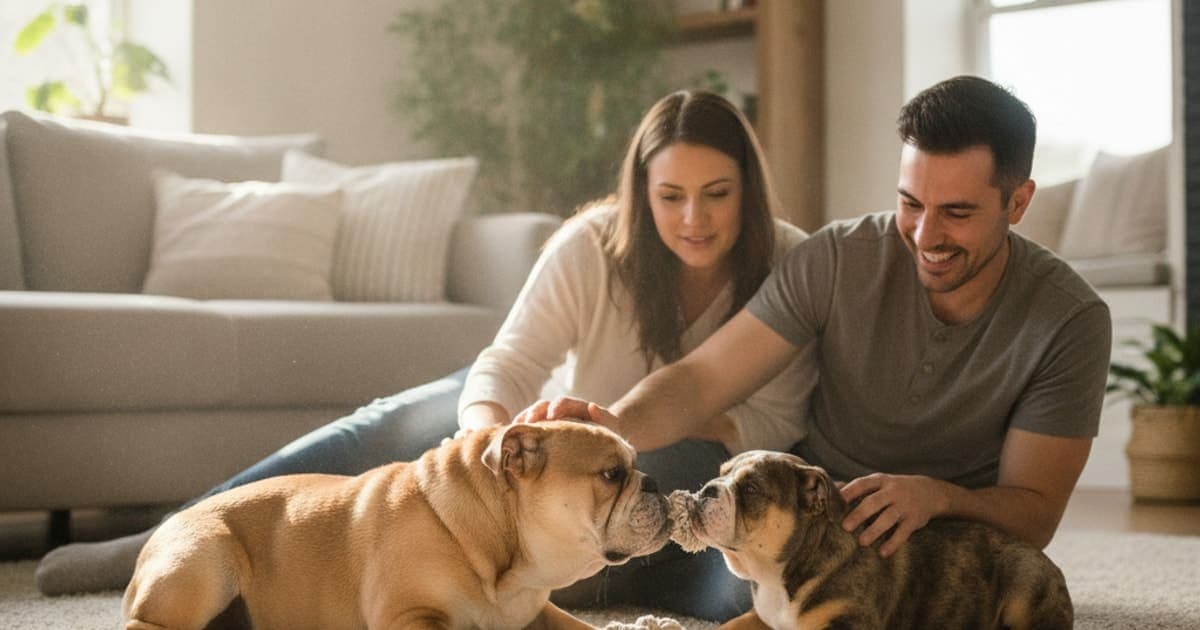 A dog being cared for at home, illustrating joint support for english bulldogs: what actually helps