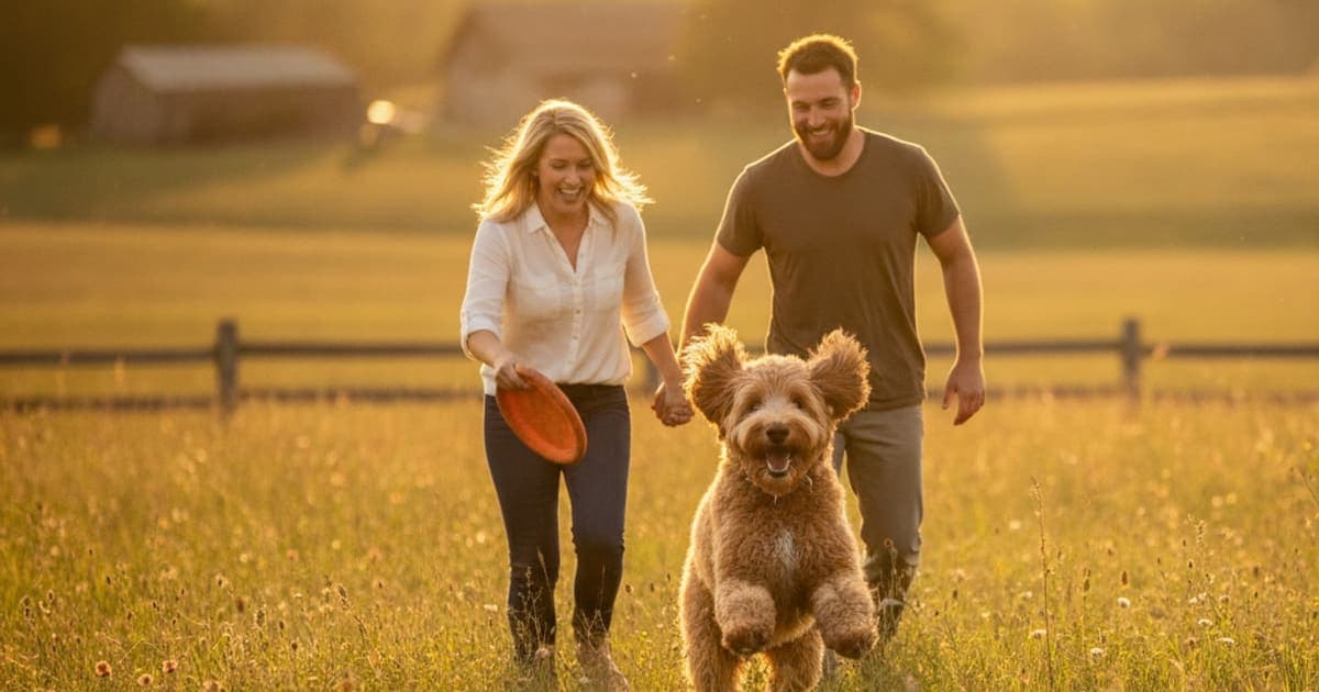 A dog being cared for at home, illustrating joint support for goldendoodles